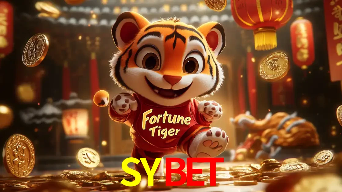 O alegre personagem do Fortune Tiger correndo sobre um caminho de moedas de ouro, simbolizando os grandes prêmios e a diversão do popular jogo de slot do SYBET.